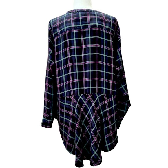 Lucky Brand Henley Popover Rayon Tunic top Plus 2XL Green Plaid Blue Black Prep - Picture 5 of 12